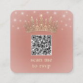 Rose Gold Crown Quinceañera Scan Me QR Code RSVP Informatiekaartje (Voorkant)