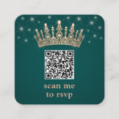 Rose Gold Crown Scan Me Quinceañera QR RSVP Green Informatiekaartje (Voorkant)