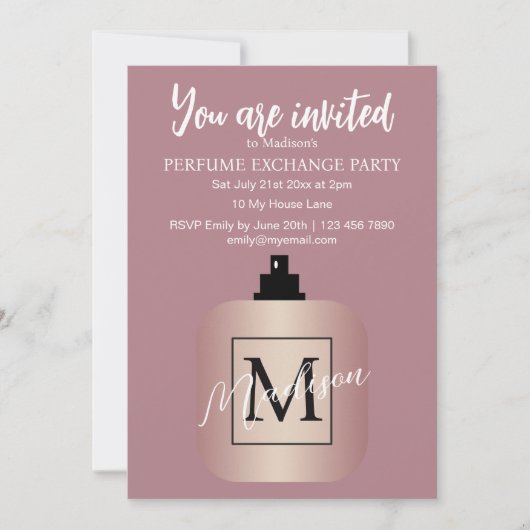 Rose Gold Custom Perfume Exchange Party Kaart (Voorkant)