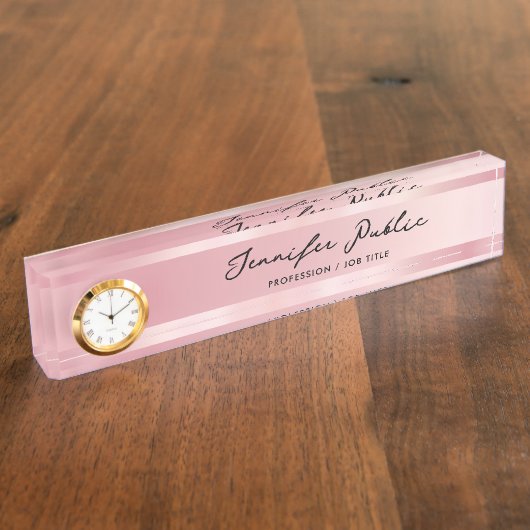 Rose Gold Desk Name Plate With Clock Calligraphy Naambordje (Zijkant)