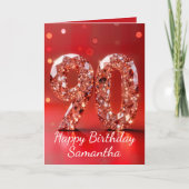 Rose Gold Diamond 90th Birthday Red Sparkle Kaart (Voorkant)