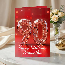 Rose Gold Diamond 90th Birthday Red Sparkle Kaart