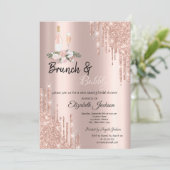 Rose Gold Drips Brunch & Bubbly Bruidsfeest Kaart (Staand voorkant)