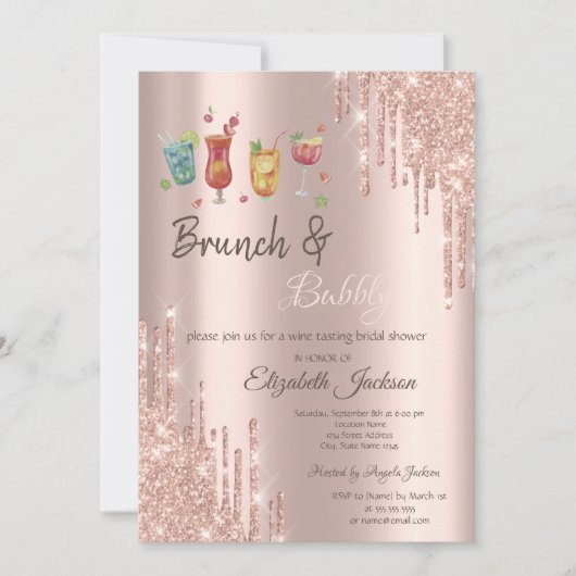 Rose Gold Drips Cocktails Brunch & Bubbly Kaart (Voorkant)