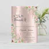 Rose Gold  Drips Roses Brunch & Bubbels Kaart (Staand voorkant)