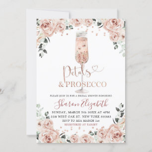 Rose Gold Dusty Petals and Prosecco Bridal Shower Kaart