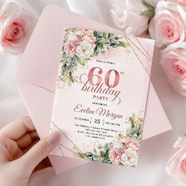 Rose Gold Dusty Pink Floral 60th Birthday Invite Kaart