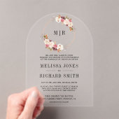 Rose Gold Dusty Pink Floral Wedding Acryl Uitnodigingen (Insitu (Draagbaar))