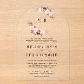 Rose Gold Dusty Pink Floral Wedding Acryl Uitnodigingen (Voorkant)