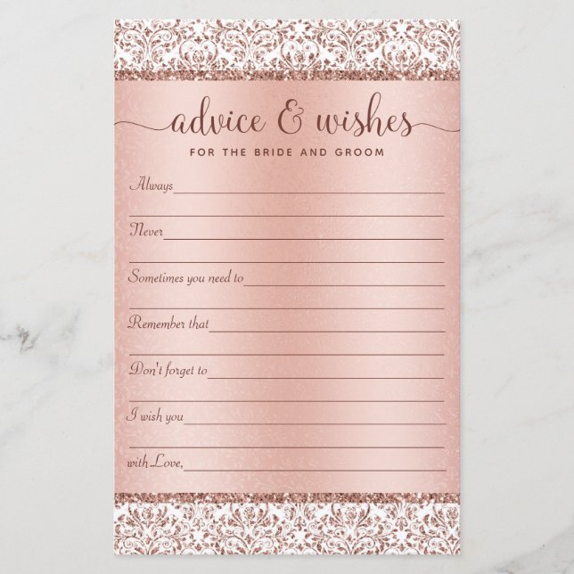 Rose Gold Elegant Wedding Advice Wishes  (Voorkant)