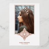 Rose Gold Encaje Español Real Metálico Mis Quince Folie Uitnodiging (Voorkant)