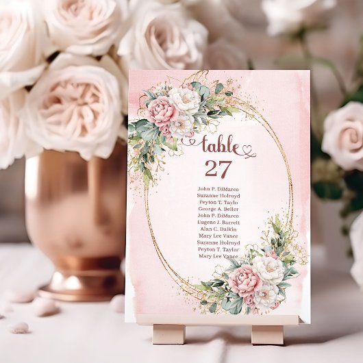 Rose Gold Eucalyptus Wedding Table Number Sign Kaart