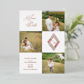 Rose Gold Fancy Modern Collage 3 Photos Wedding Folie Uitnodiging (Staand Voorkant)