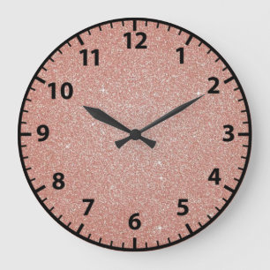 Rose Gold Faux Glitter Girly Wall Clock Grote Klok