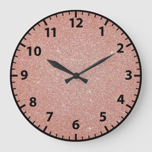 Rose Gold Faux Glitter Girly Wall Clock Grote Klok (Voorkant)