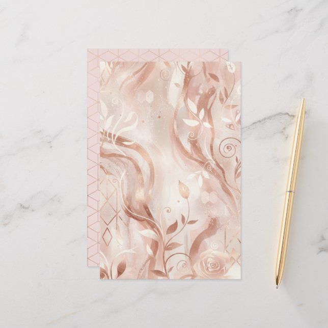 Rose Gold Feminine Aesthetic Two-Sided Paper Sheet (Voorkant / Achterkant in situ)