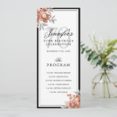 Rose Gold Floral 70th Birthday Program Menu  Kaart (Staand voorkant)