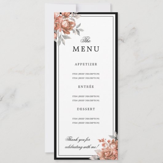 Rose Gold Floral 70th Birthday Program Menu  Kaart (Achterkant)