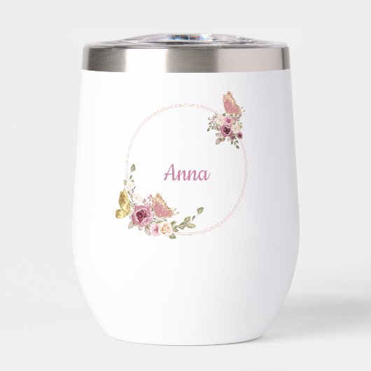 Rose Gold Floral Butterfly Custom Text (Voorkant)