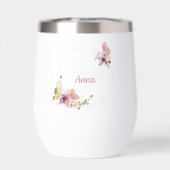 Rose Gold Floral Butterfly Custom Text (Achterkant)