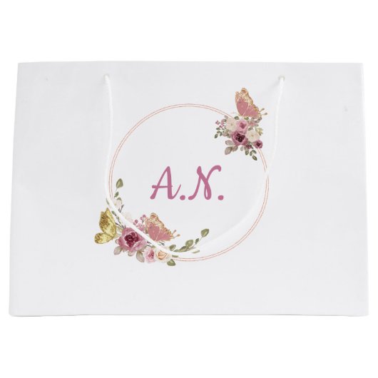 Rose Gold Floral Butterfly – Elegant Personal Groot Cadeauzakje (Voorkant)