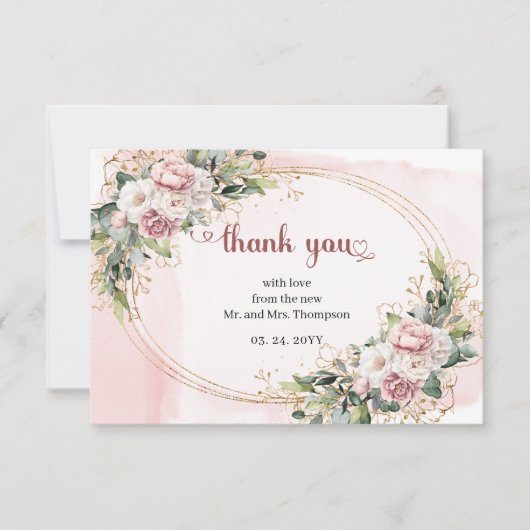 Rose Gold Floral Eucalyptus Elegant Wedding Bedankkaart (Voorkant)