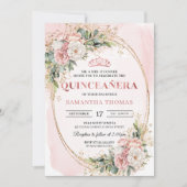 Rose Gold Floral Eucalyptus Quinceañera Invitation Kaart (Voorkant)