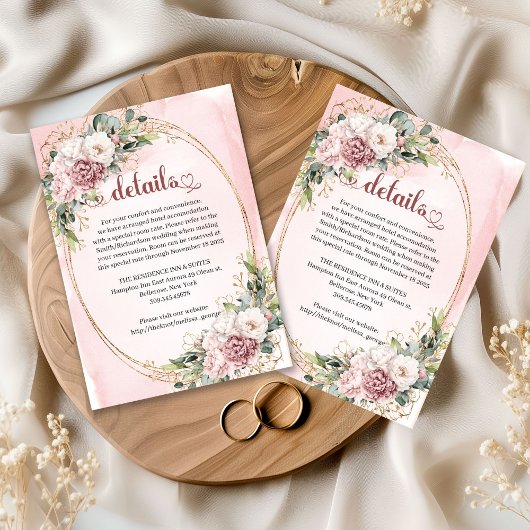Rose Gold Floral Eucalyptus Wedding Details Card Informatiekaartje