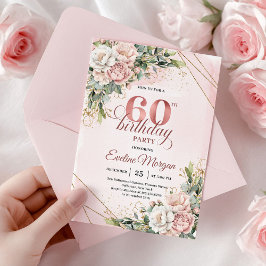 Rose Gold Floral Greenery Watercolor 60th Birthday Kaart