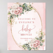 Rose Gold Floral Greenery Welcome Baby Shower Sign Poster (Voorkant)