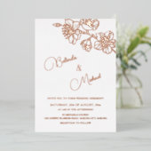 Rose Gold Floral Line Art | Photo Wedding Folie Uitnodiging (Staand Voorkant)