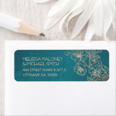 Rose Gold Floral Line Art Teal Wedding Etiket (Insitu)