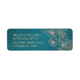 Rose Gold Floral Line Art Teal Wedding Etiket