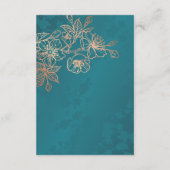 Rose Gold Floral Line Art Teal Wedding Informatiekaartje (Achterkant)