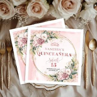 Rose Gold Floral Napkins for Sweet 15 Celebration Servet