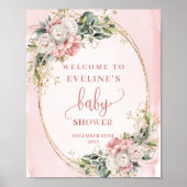 Rose Gold Floral Welcome Baby Shower Tabletop Sign Poster (Voorkant)