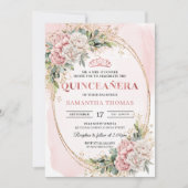 Rose Gold Flowers Greenery Quince Invitation Kaart (Voorkant)