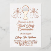 rose gold foil angels  First Communion Folie Uitnodiging (Voorkant)