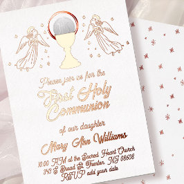 rose gold foil angels First Communion Folie Uitnodiging