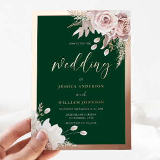 Rose Gold Foil Emerald & Blush Floral Wedding Folie Uitnodiging
