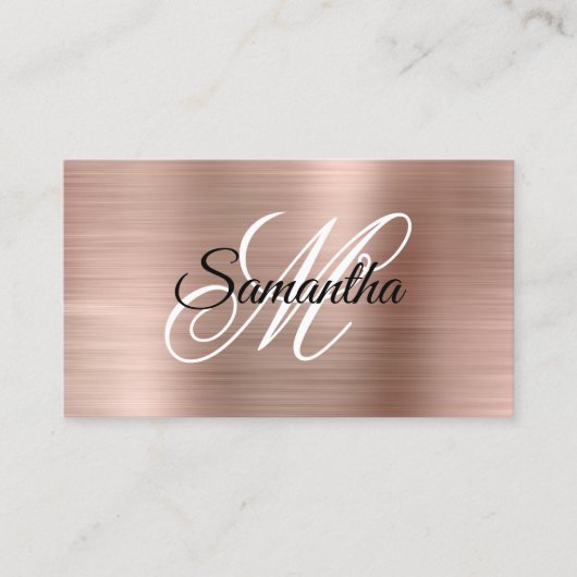 Rose Gold Foil Fancy Monogram QR Code Visitekaartje (Voorkant)