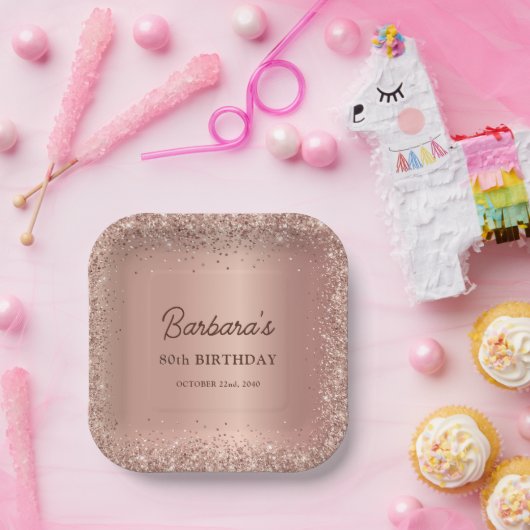 Rose Gold Foil Glitter 80th Birthday Name Papieren Bordje (Feest)