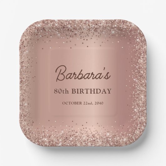 Rose Gold Foil Glitter 80th Birthday Name Papieren Bordje (Voorkant)