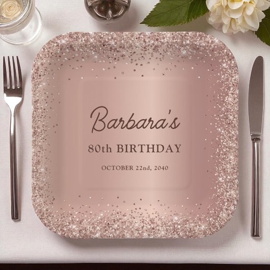 Rose Gold Foil Glitter 80th Birthday Name Papieren Bordje