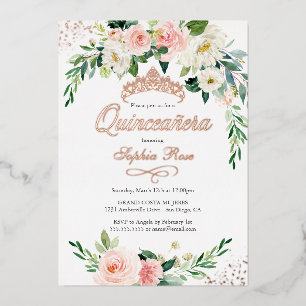 ROSE GOLD FOLIE Roze Bloemige Quinceanera Uitnodiging