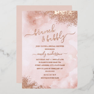 ROSE GOLD FOLIE Roze Perzik Brunch En Bubbelig Uitnodiging