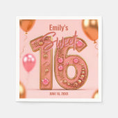 Rose Gold Glam Blush Pink Gemstone Sweet 16  Servet (Voorkant)