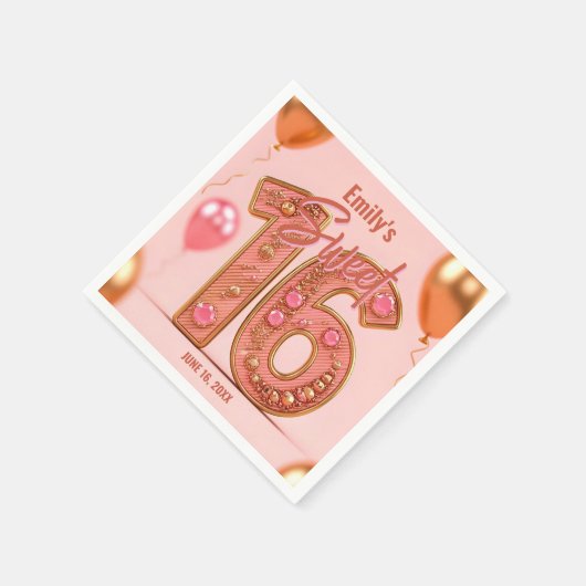 Rose Gold Glam Blush Pink Gemstone Sweet 16  Servet (Hoek)