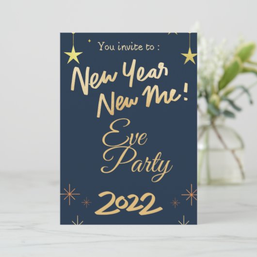 Rose Gold Glitter 2022 New Year's Party Invitation Kaart (Staand voorkant)