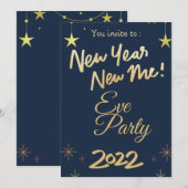 Rose Gold Glitter 2022 New Year's Party Invitation Kaart (Voorkant / Achterkant)